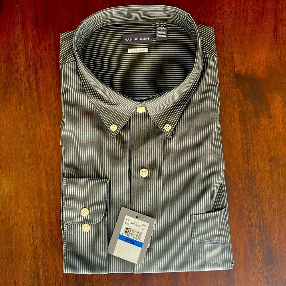 Van Heusen Classic Fit Men's Dress Shirt - Gray with white pin stripes
